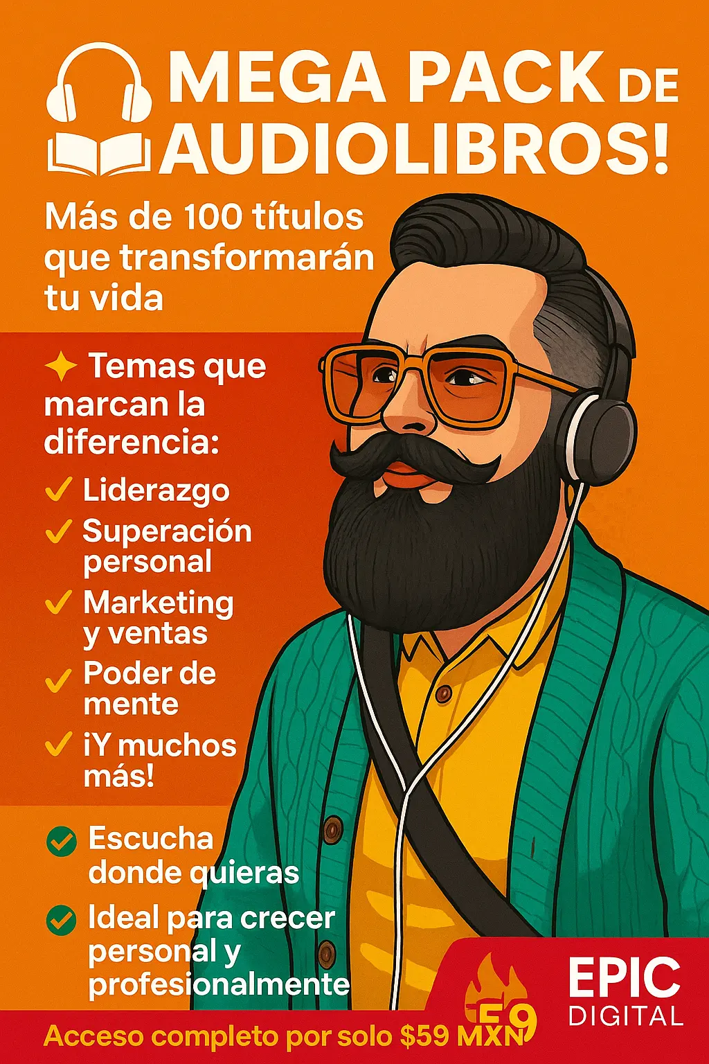 Portada neón de Mega Pack de Audiolibros