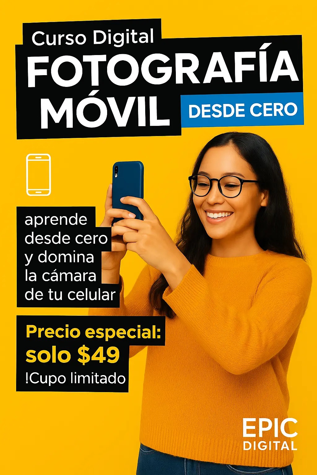 Portada neón de Fotografía Móvil desde Cero