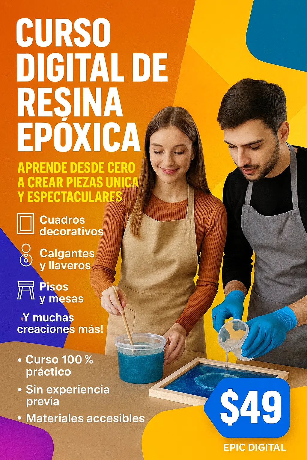 Portada neón de Curso de Resina Epóxica