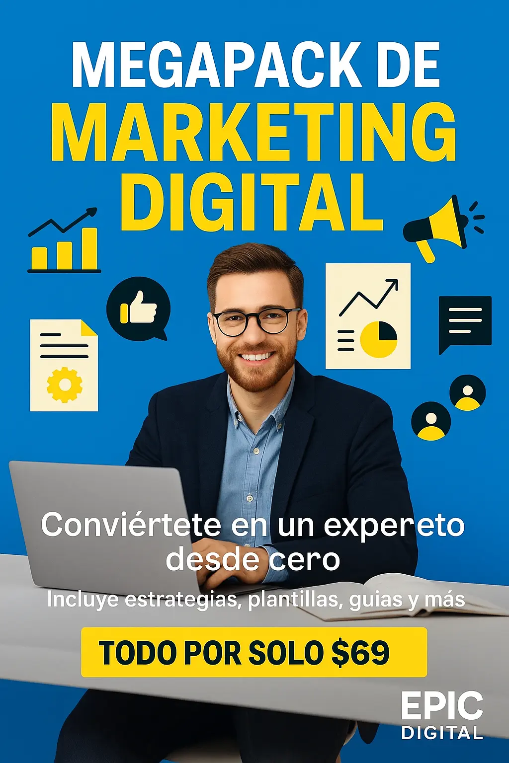 Portada neón de Megapack de Marketing Digital